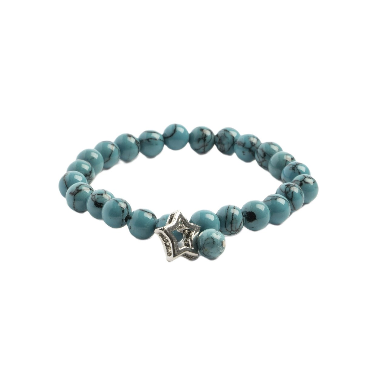 Earth's Jewels Semi-Precious Dyed Re-constructed Turquoise Stretch Bracelet, Star Charm